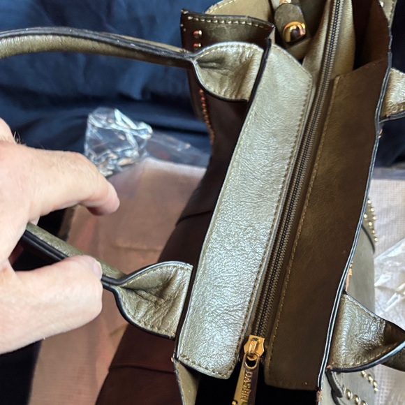 Dasein USA Vegan Leather Olive Green Studded Handbag W/ Attachable coin purse. - Picture 7 of 12